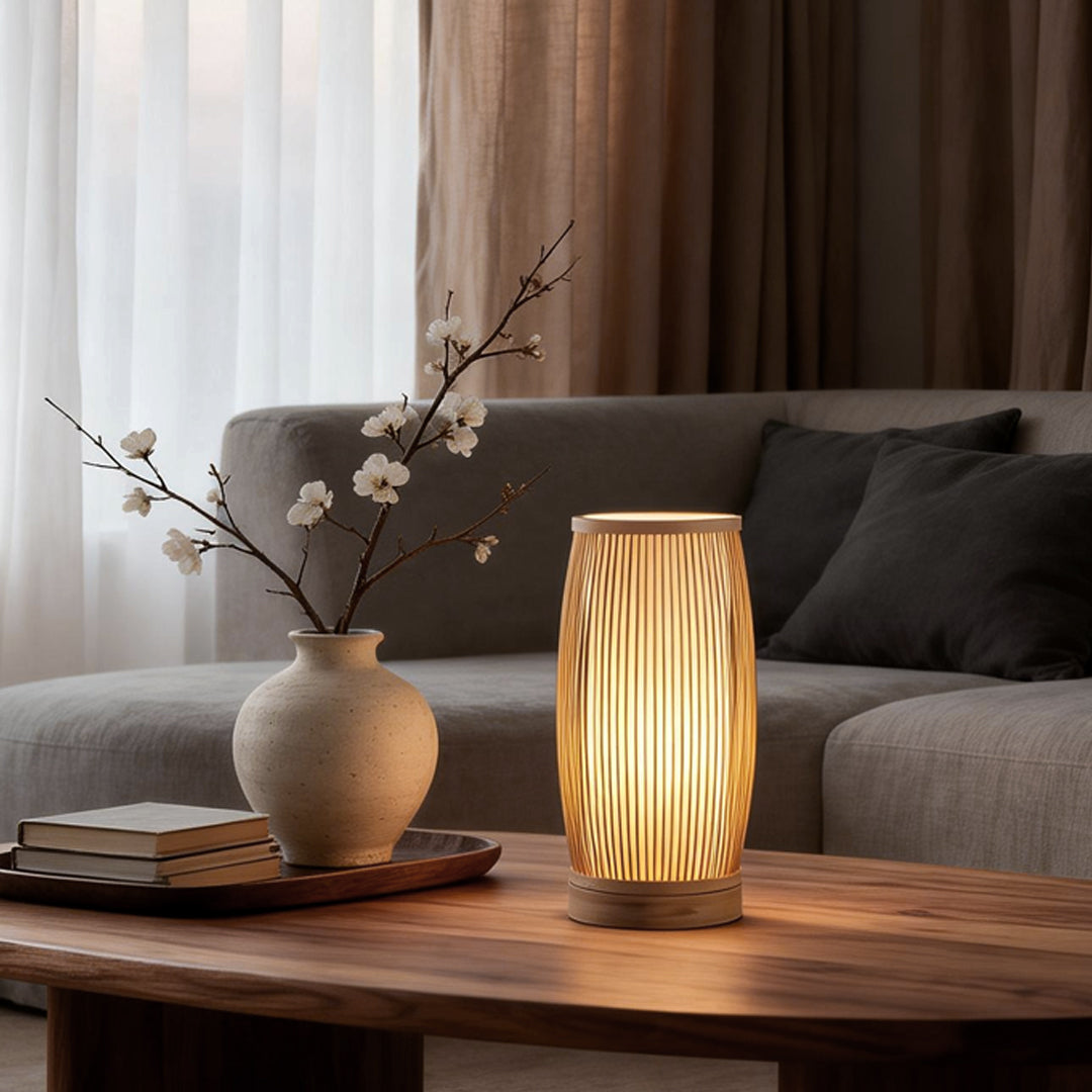 Charming bamboo table lamp with a vintage look, perfect for enhancing the warmth and charm of your living space.