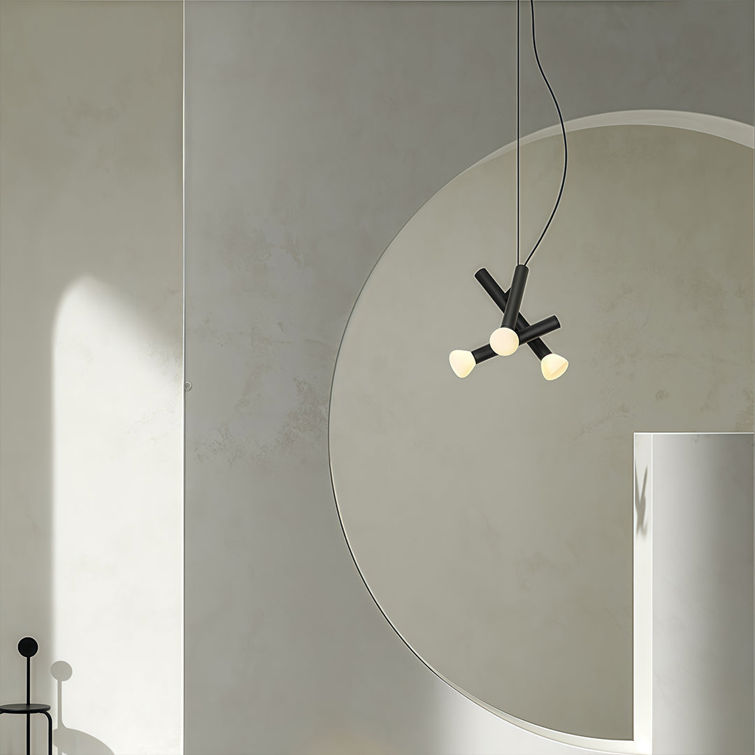 Black small pendant light in a chic interior, elegant and modern minimalist lighting fixture