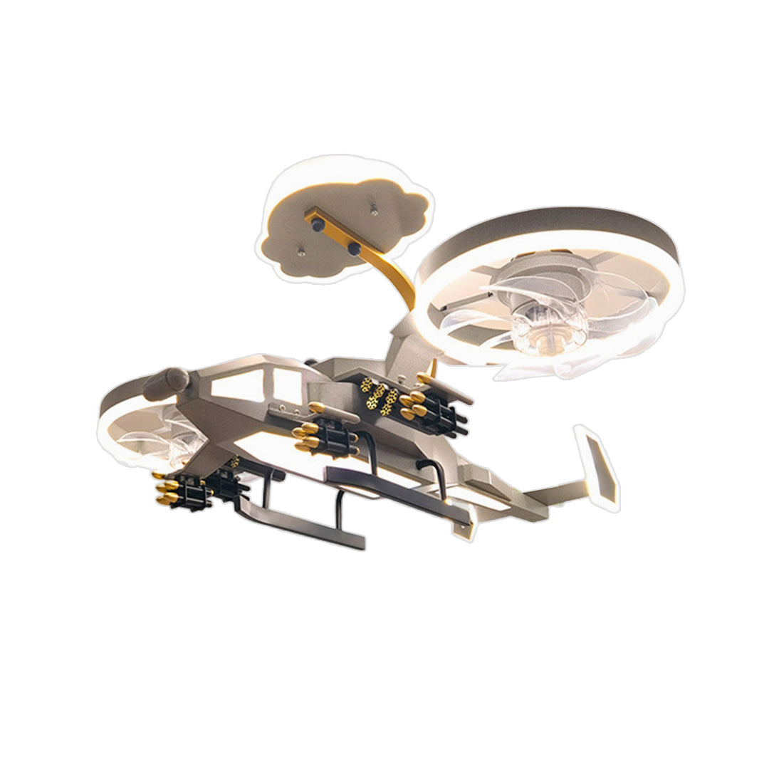 Contemporary airplane ceiling fan with light featuring chrome finish and aviation-inspired design