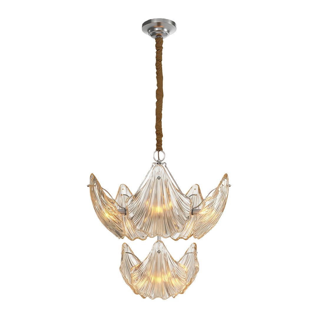 Modern large chandeliers featuring chrome finish with botanical glass leaf design