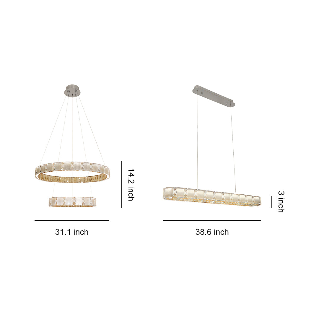 Chrome chandeliers design reference showing round and linear crystal fixtures with polished metal finishes