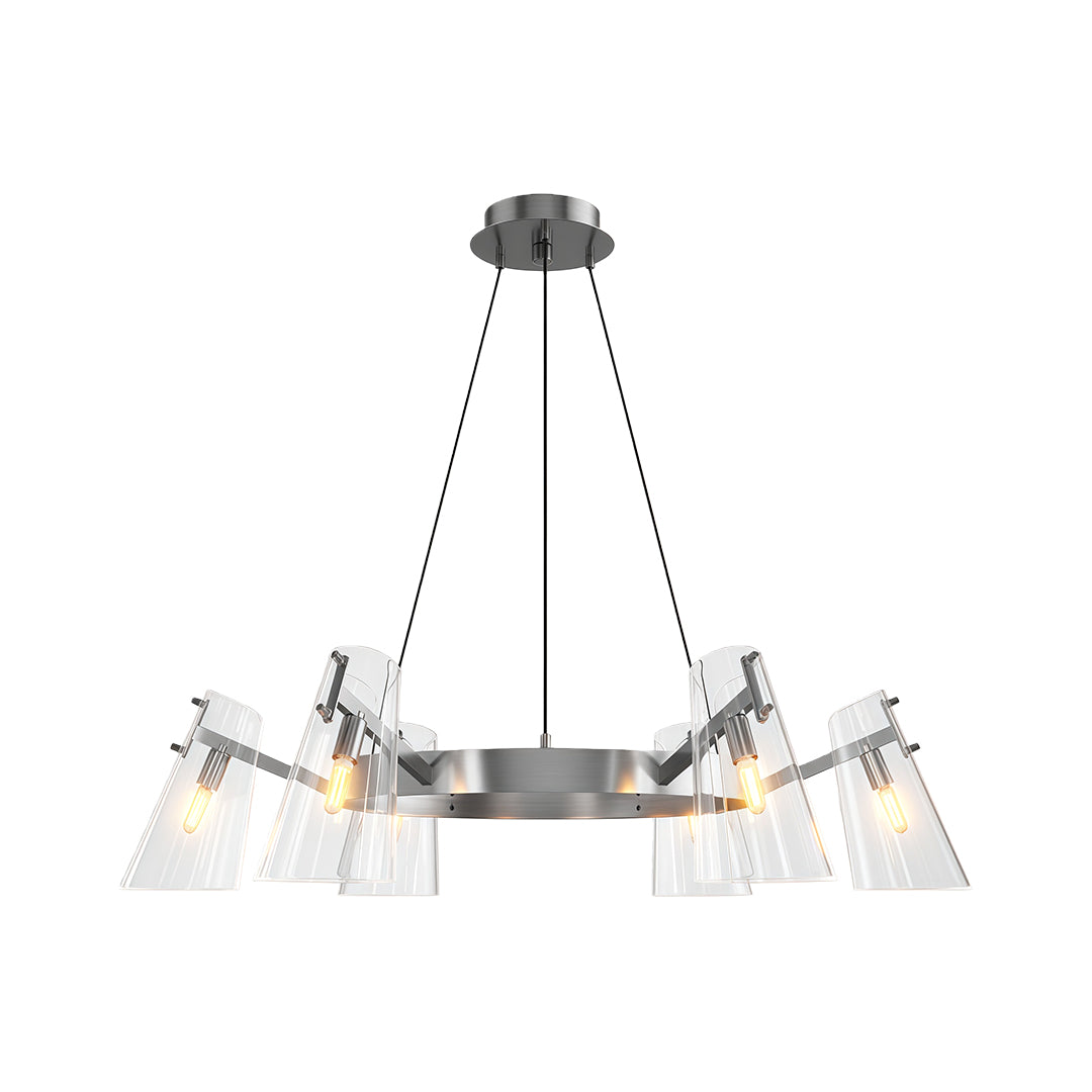 Glass flush mount lighting featuring chrome finish with conical glass shade arrangement