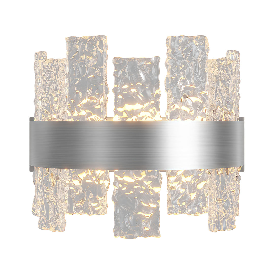 Modern forms chandelier featuring chrome finish with crystal glass panel design