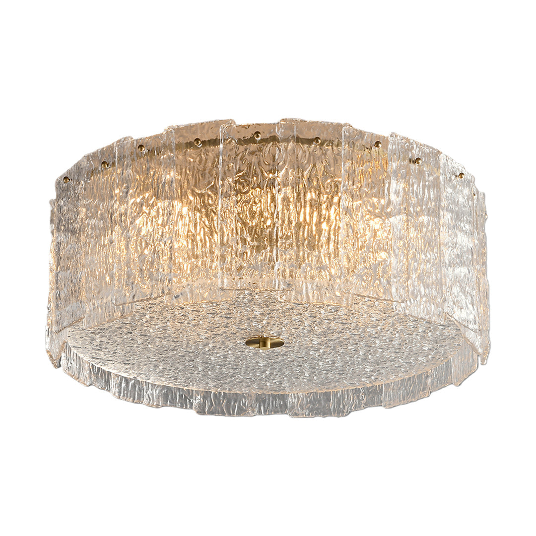 Glass flush mount lighting featuring chrome finish with layered clear crystal glass design