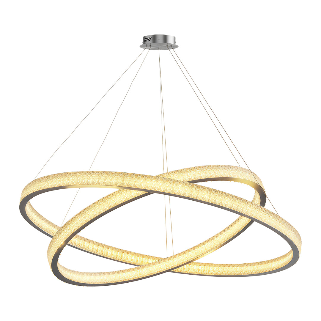 Vintage crystal chandeliers featuring chrome with multi-ring intersecting crystal configuration