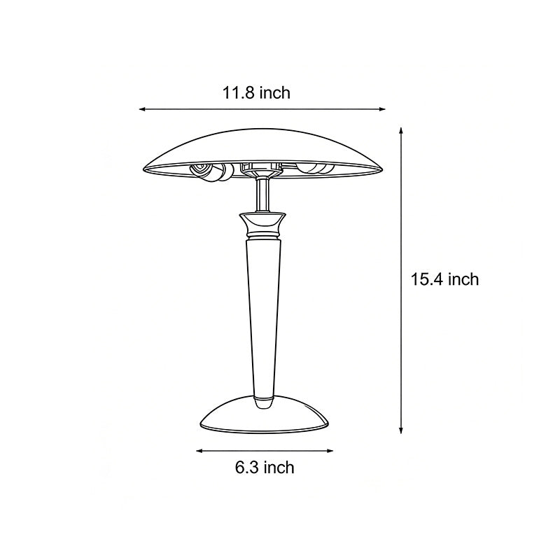 Technical drawing of chrome mushroom lamp with dimensions: 16.4 inches tall and 11.8 inches wide.