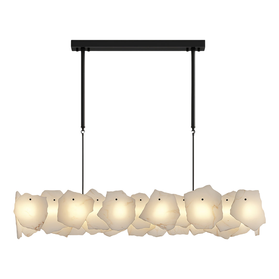 Luxury modern LED chandelier featuring chrome finish with rectangular glass panel arrangement.