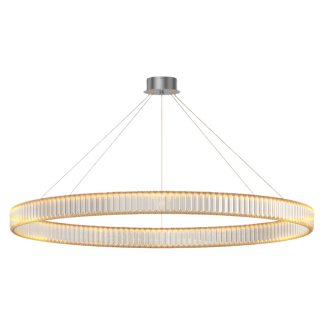 Unique modern chandeliers in chrome with single-tier circular crystal glass design