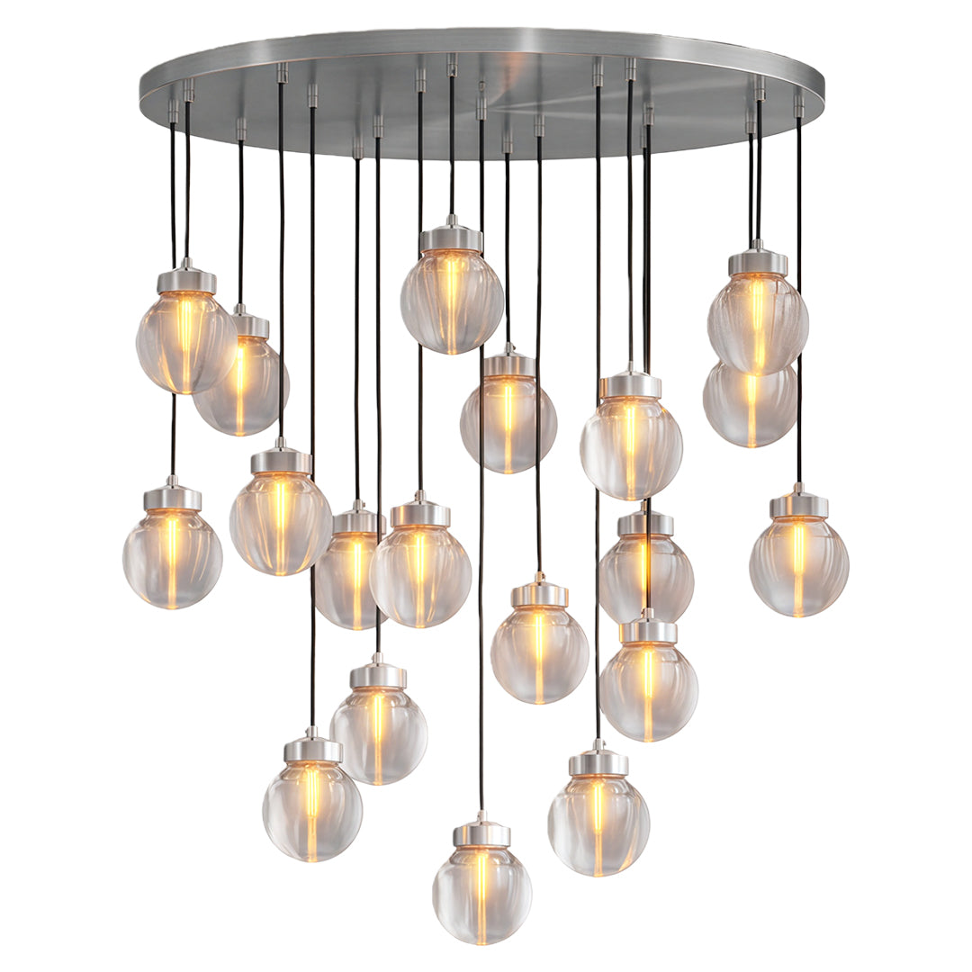 Glass semi flush mount lighting featuring chrome finish with staggered glass globe arrangement