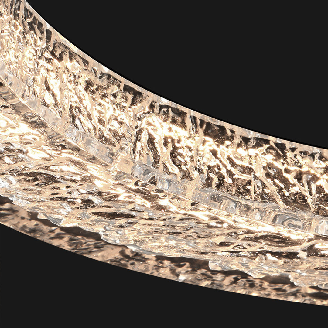 Circle pendant light crystal ring with crushed ice texture enhances interiors with elegant lighting and refined detail.