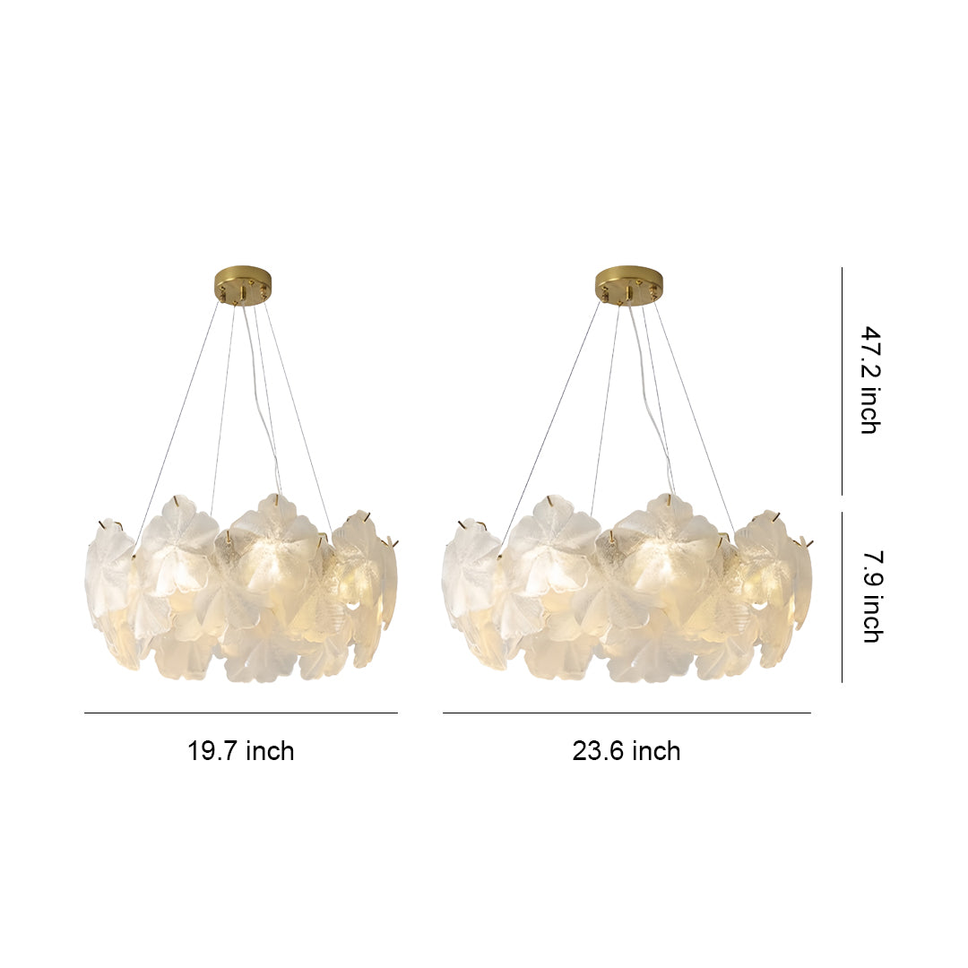 Luxurious glass garland chandelier lights featuring cascading translucent petals in sophisticated circular arrangement