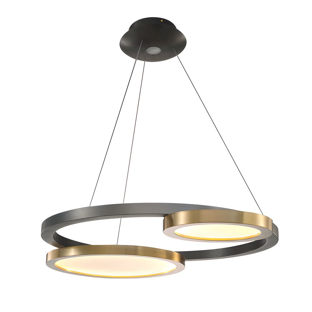 Circular LED Chandelier Multi - Ring Hanging Suspension Lights in Brass & Pearl Black Finish