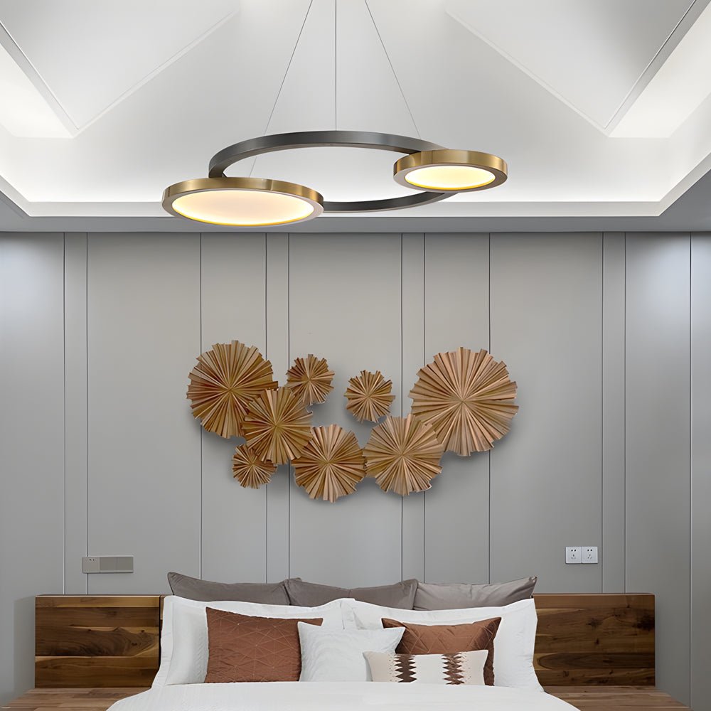 Circular LED Chandelier Multi - Ring Hanging Suspension Lights in Brass & Pearl Black Finish
