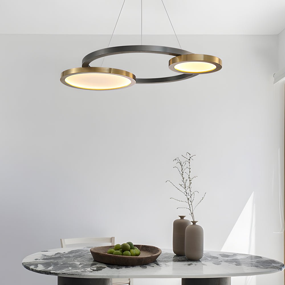 Circular LED Chandelier Multi - Ring Hanging Suspension Lights in Brass & Pearl Black Finish