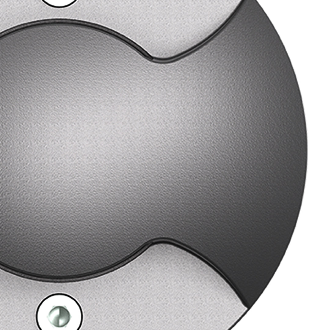 Circular outdoor wall light with segmented design featuring gray and white color blocking