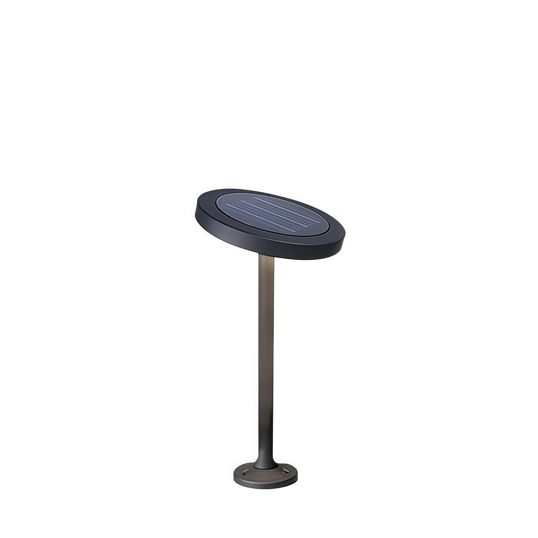 Modern circular-top path lights outdoor featuring a slim dark post and wide light spread.