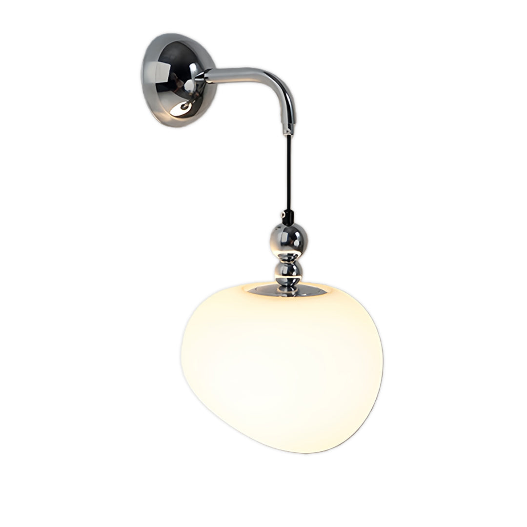 Classic art deco wall sconce lighting featuring chrome mount with white opal glass sphere shade
