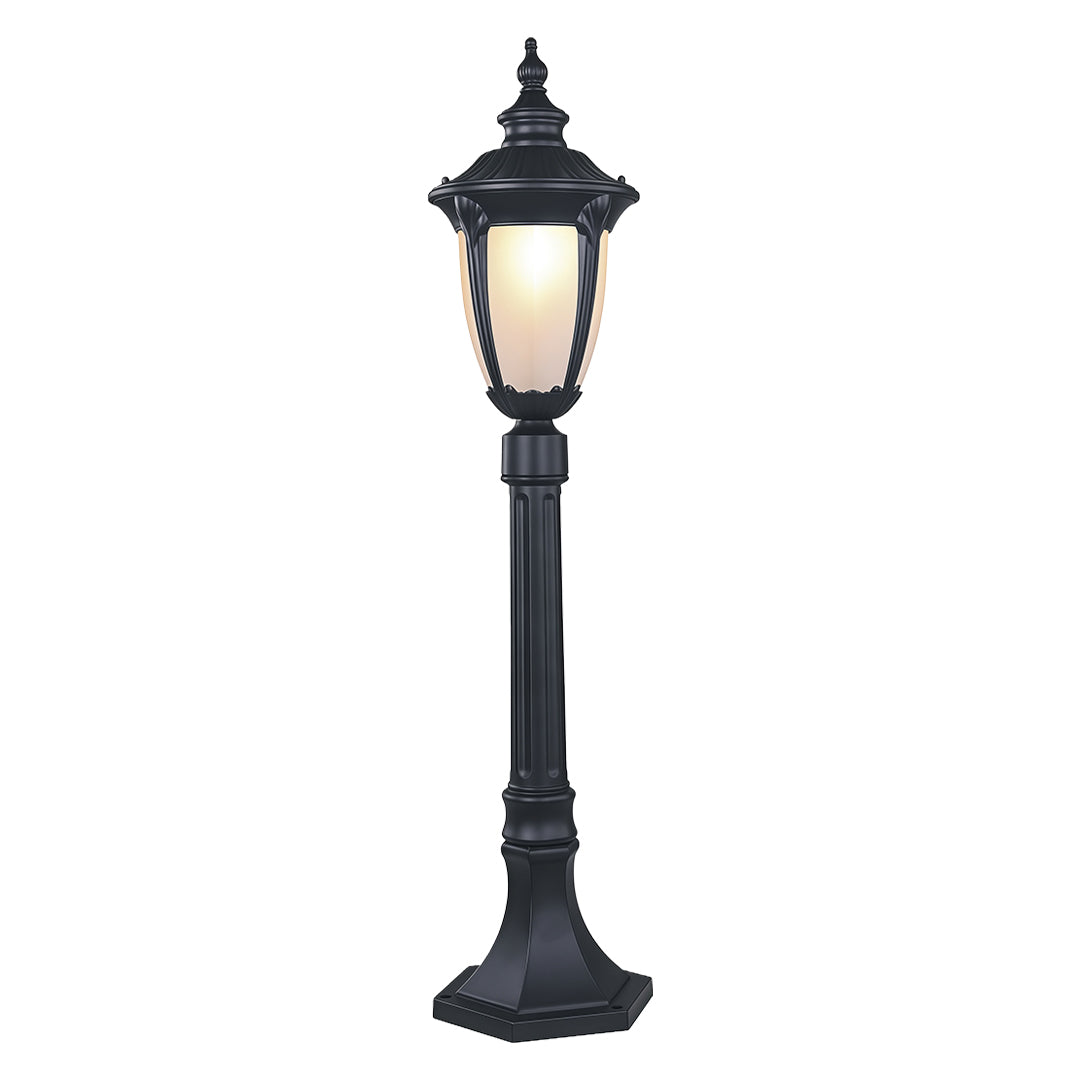 Classic black bollard light for garden, elegant vintage-style outdoor lighting fixture