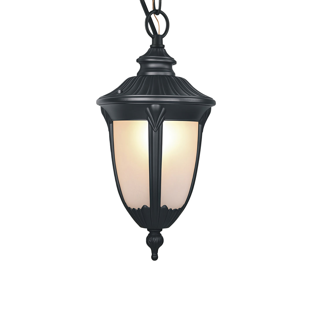 Classic black outdoor porch pendant light, elegant vintage-style exterior lighting fixture