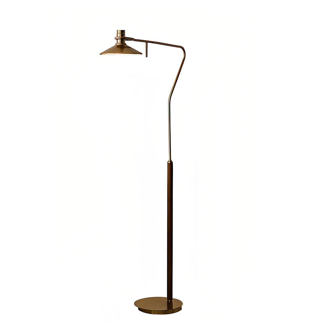 Classic brass vintage gold floor lamp featuring swing-arm design ideal for reading and task lighting applications