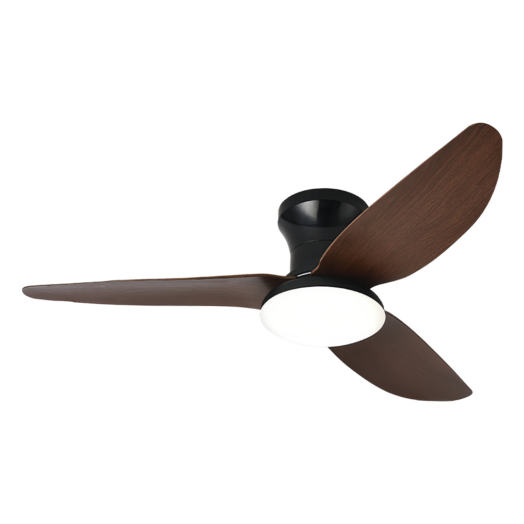 Classic ceiling fan with dimmer light displaying rich wood blades and traditional design with modern LED technology
