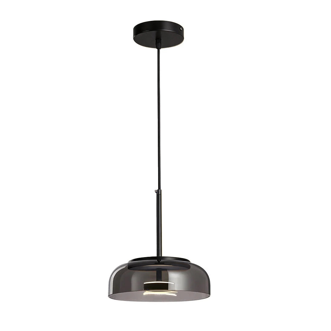 Classic glass pendant lamp with a slim black cord and smoked glass dome shade shown on a white background.