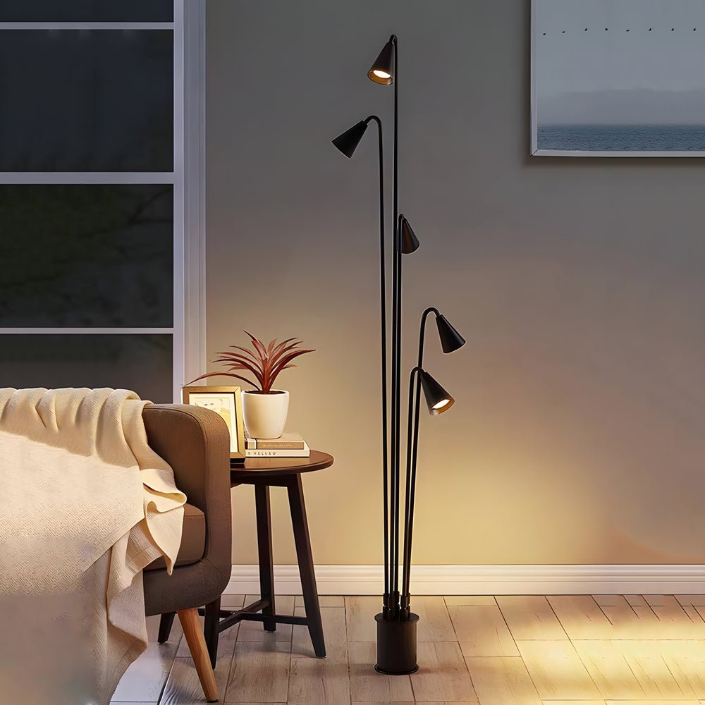 Classic Industrial Black Multi - Head LED Floor Lamp