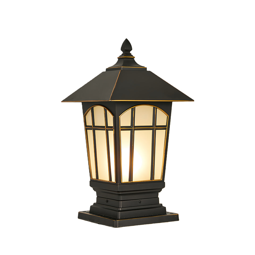 Large outdoor pillar lights in a classic tapered lantern design.
