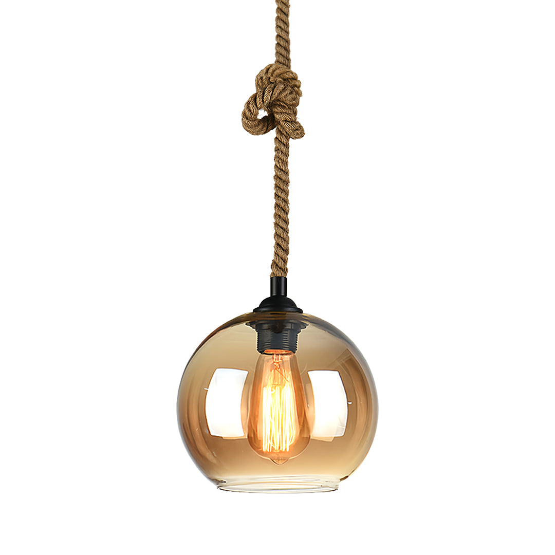 Classic retro glass pendant light with warm amber globe creating cozy atmospheric lighting.