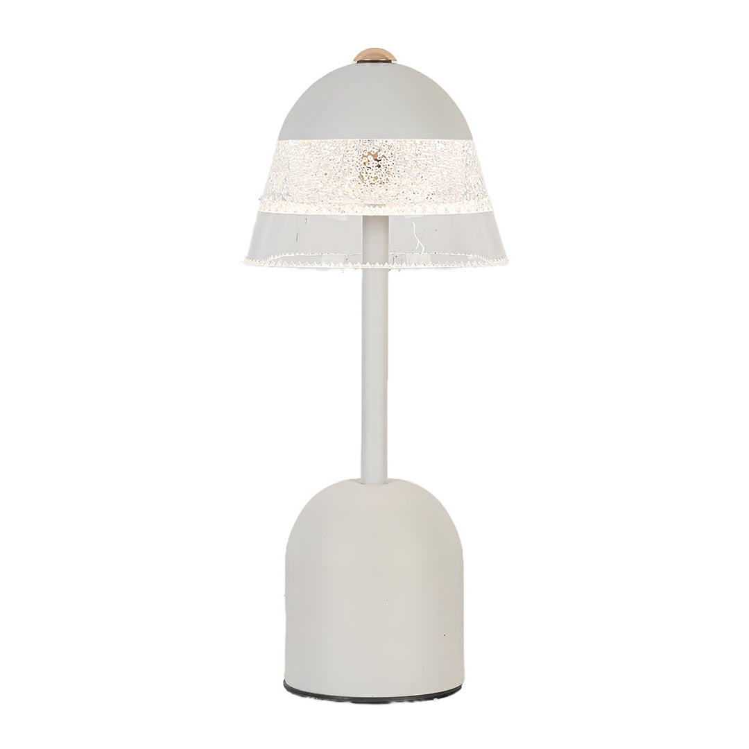 Clean, isolated view of the white USB table lamps with a sparkling shade and stable conical base.