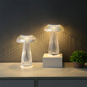 Clear table lamps creating warm ambient lighting in contemporary interior design setting
