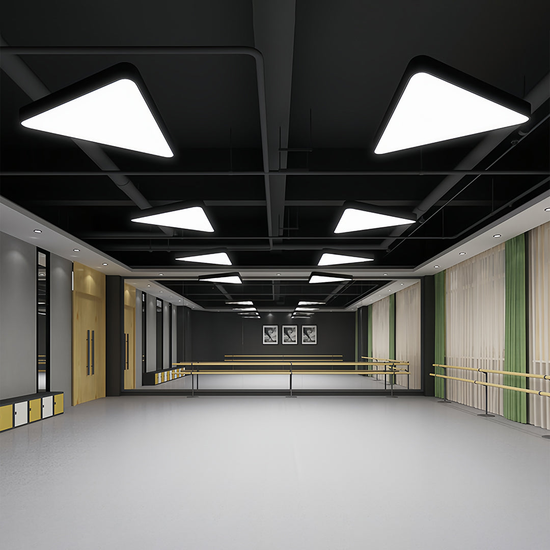 Close-up of the suspension system for a black modern chandelier, showcasing its sophisticated design and structure.