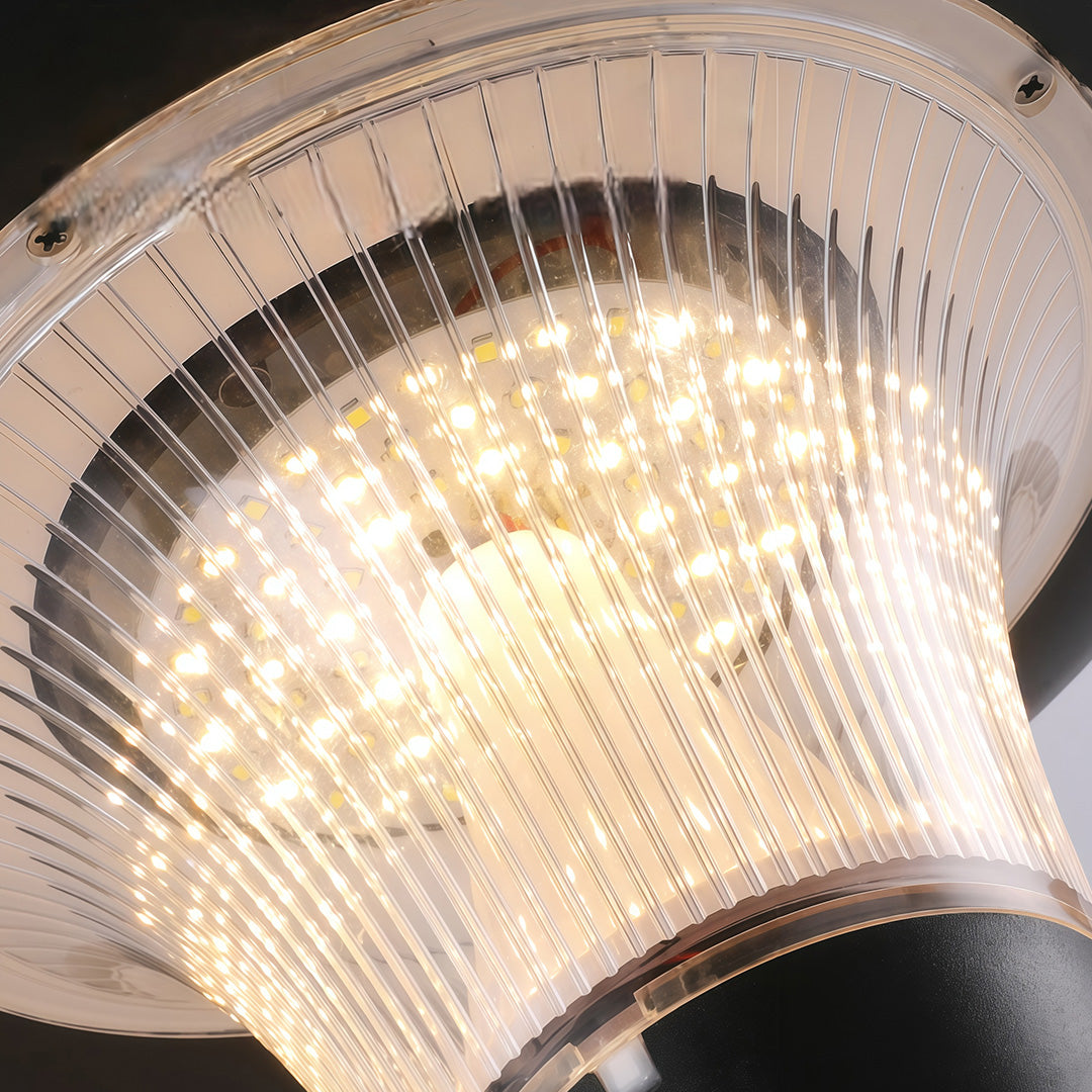 Extreme close-up of the bright LED array glowing inside the textured diffuser of the fence post cap lights.