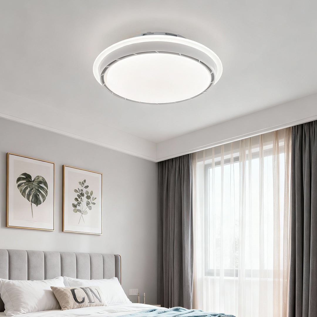 Close-up of ceiling light with hidden fan, detailed view of modern design and lighting
