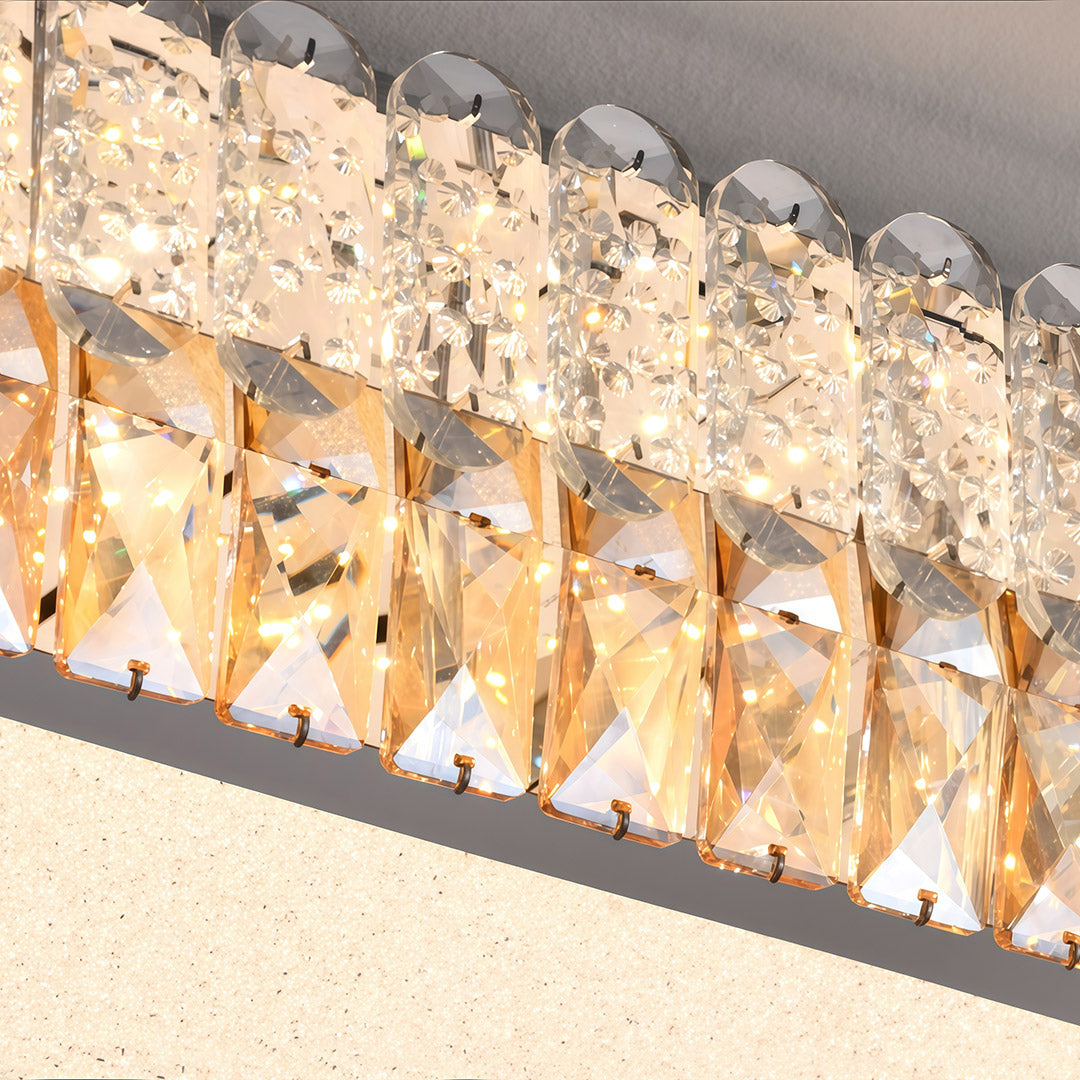 Close-up of crystal edge design on flush mount ceiling light modern.