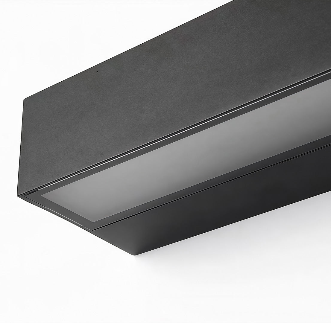 Close up detail of exterior porch light fixtures showing LED diffuser.