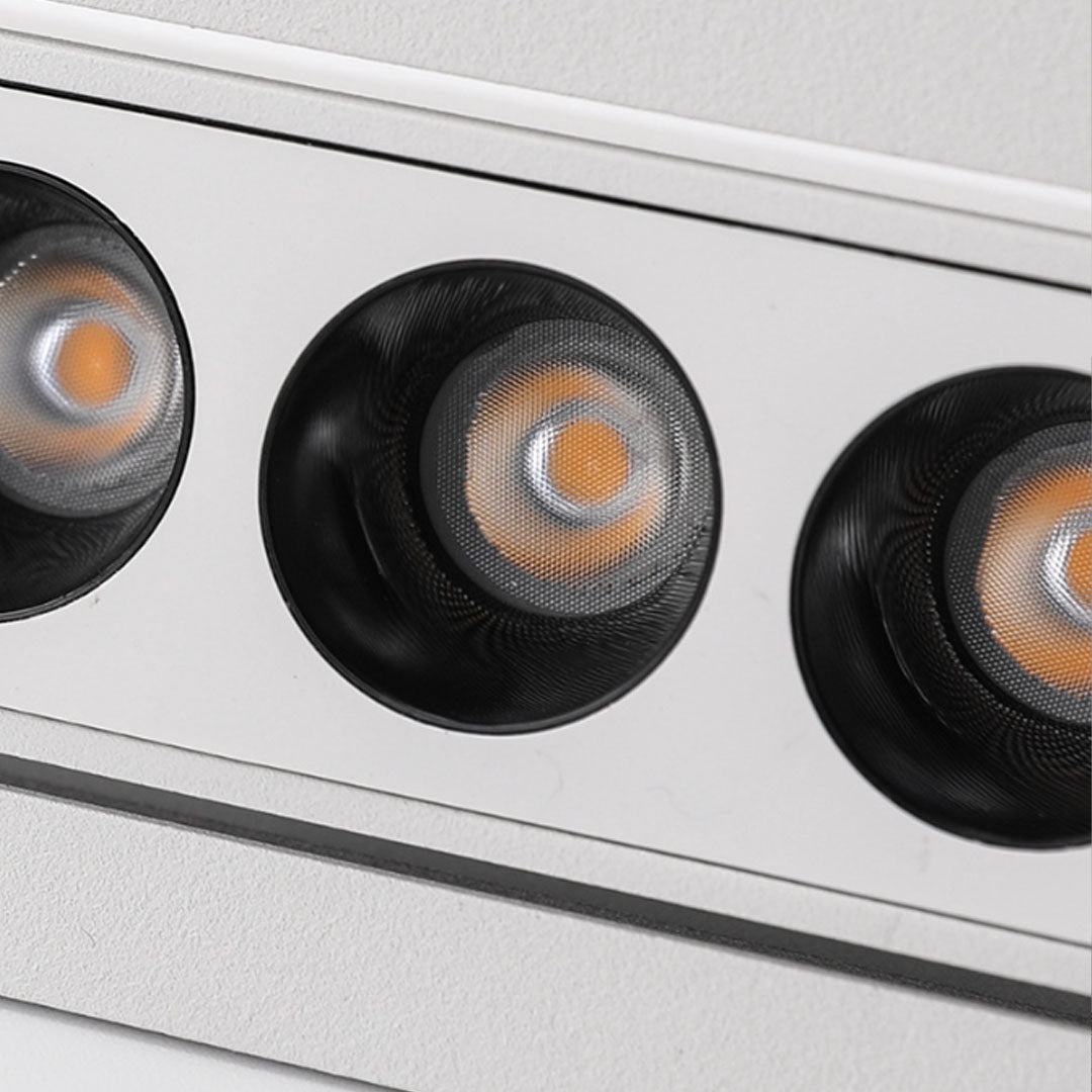 Close-up view of led ceiling recessed spotlight showing detailed lighting design.