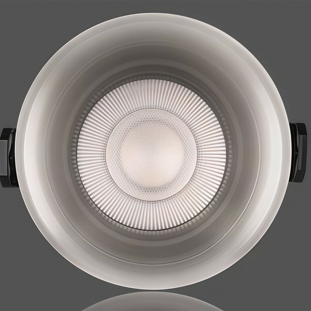 Close-up view of recessed ceiling spotlight showcasing its sleek and modern design.