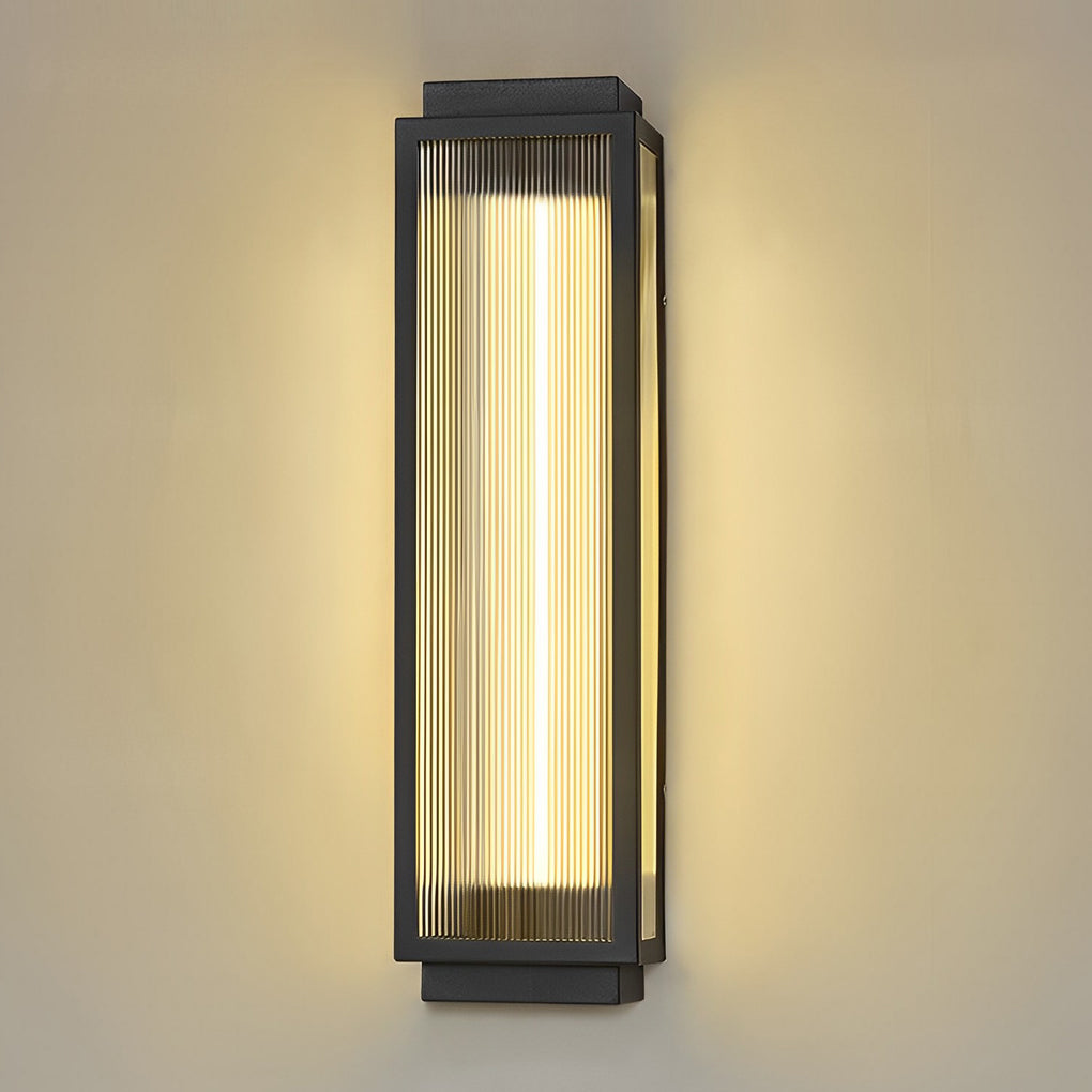Close up of a reeded glass light, showcasing its unique texture and elegant design for outdoor use.