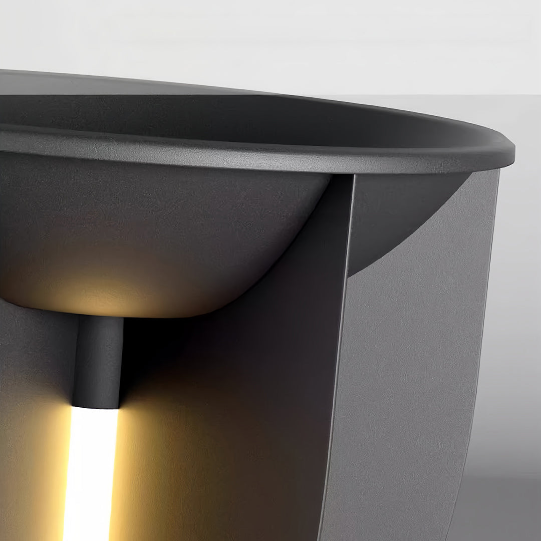 Close-up detail of the integrated vertical light strip on the contemporary lighted planter.