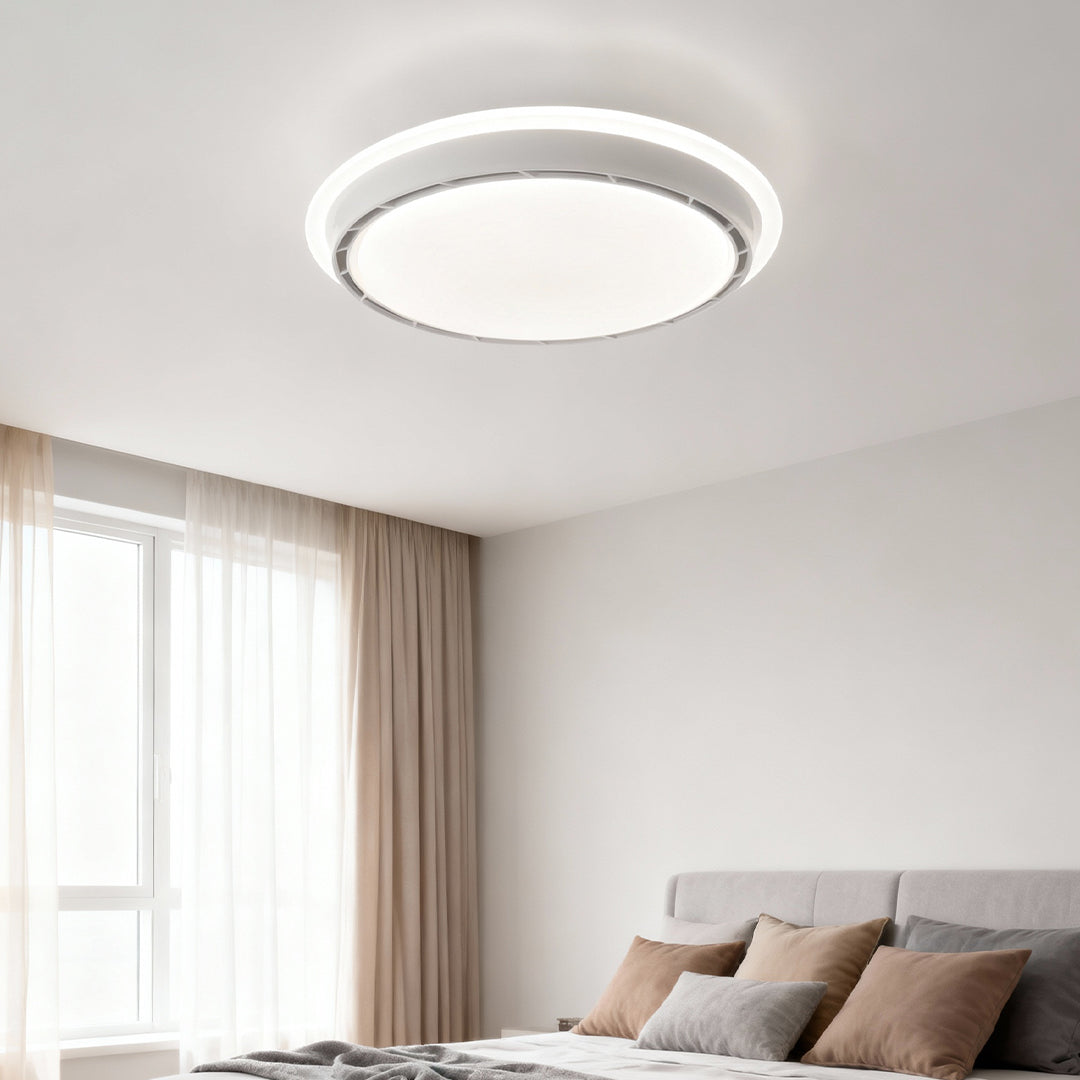Close-up of ceiling light with hidden fan, detailed view of modern design and lighting