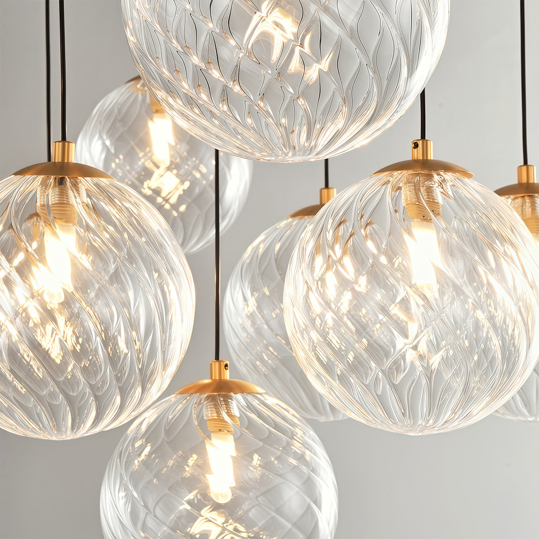 contemporary black multi-light glass ball chandelier with shimmering globe shades