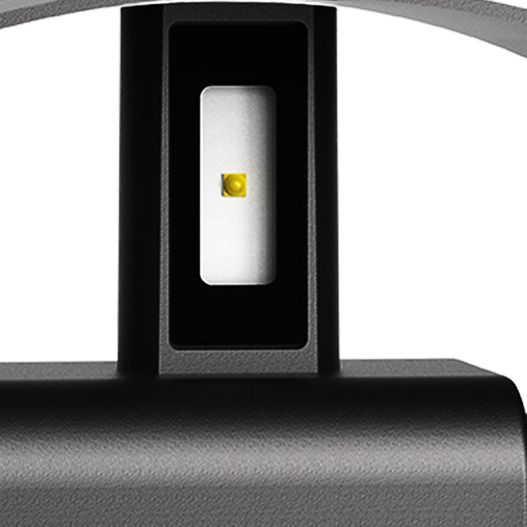 Close-up of outdoor up down wall light showing installation bracket and LED housing