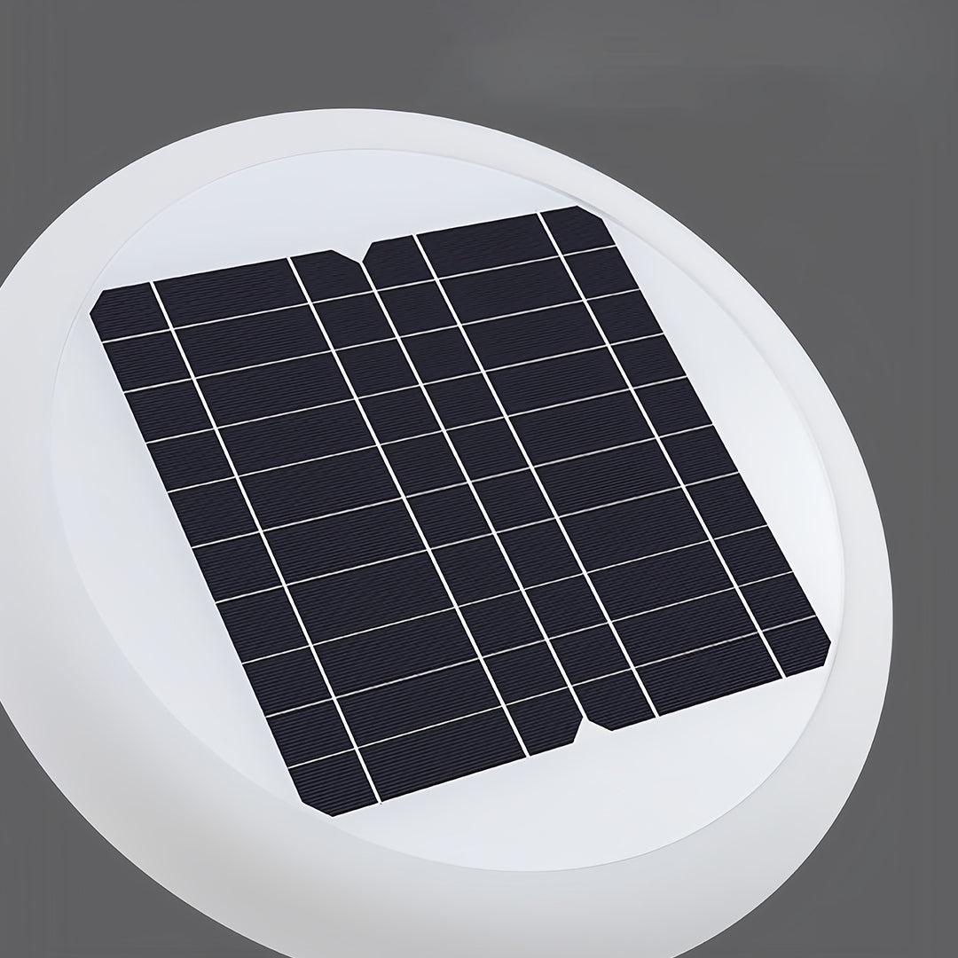 Close-up of solar LED post light panel, detailed view of solar panel design