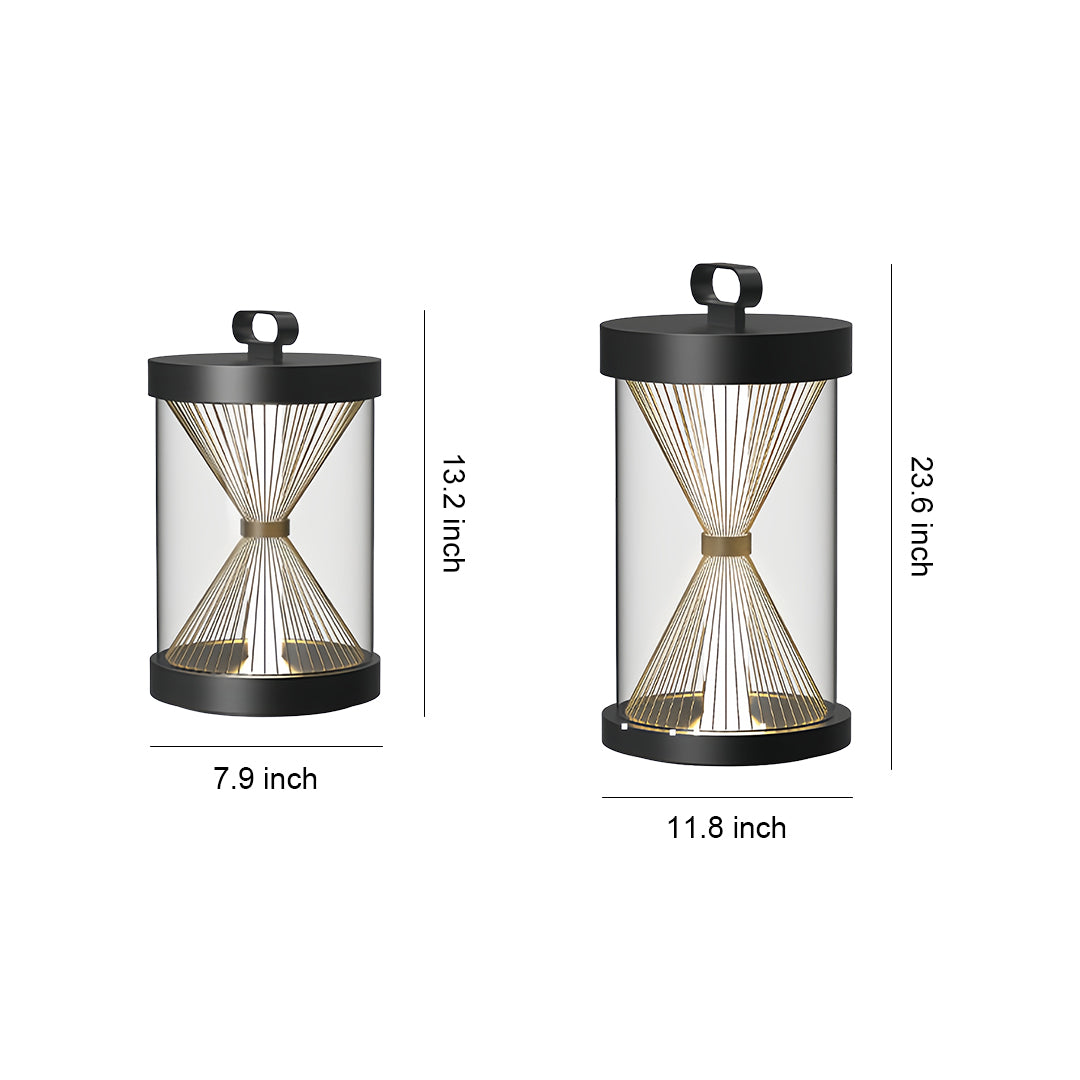 Close-up view of the top of the portable black outdoor lantern, highlighting the integrated solar panel and carry handle.