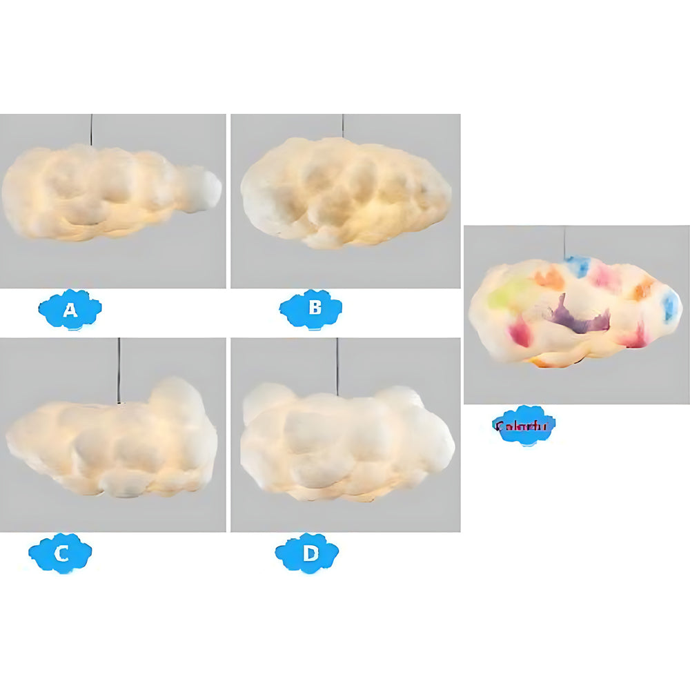 Cloud-shaped pendant light product comparison showing different design variations.