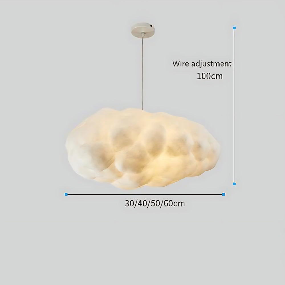 Technical size diagram of cloud pendant light showing wire length and width.