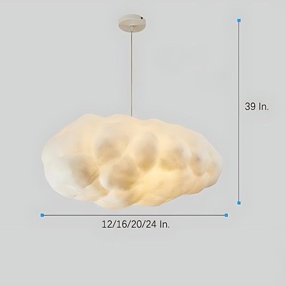 Cloud pendant light shown with length and height measurements in inches.
