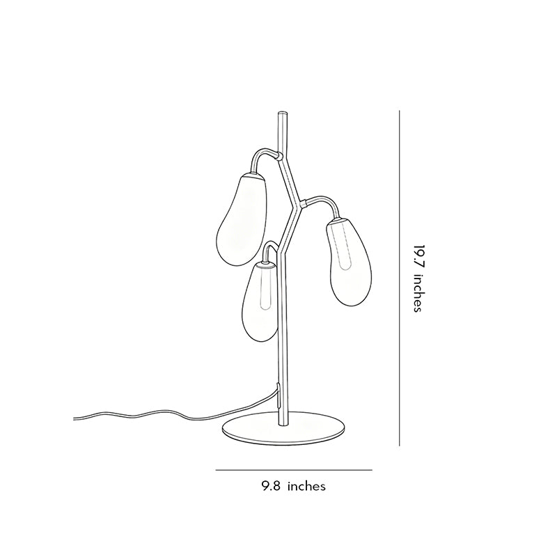 Dimension diagram of colored glass table lamp showing height and base size.