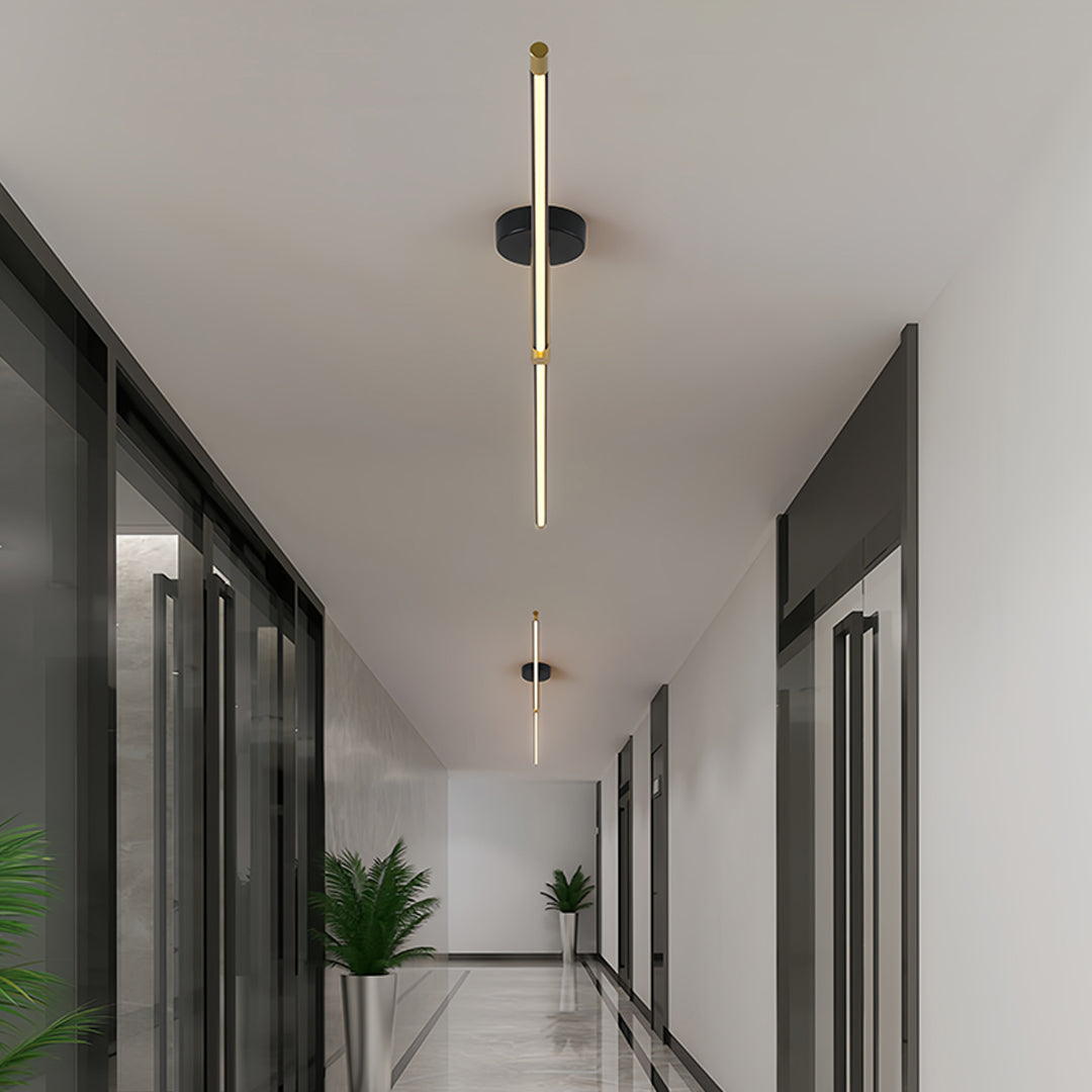 Commercial linear semi flush mount light with extended length perfect for office hallway applications
